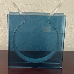 MOMA x Peter Hewitt Square Ribbon Vase Blue Glass Postmodern